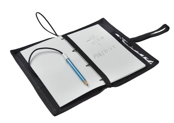 Tauchernotizbuch mit Unterwasserpapier, mit Sichtfenster, Taschen und Stifthalter