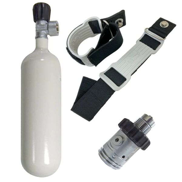 Set Stahlflasche 1 Liter mit Ventil G5/8", Erste Stufe "Compact", Überdruckventil und Befestigungsgu
