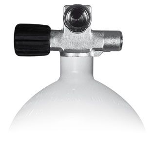 Mono Stahlflasche 2 Liter - 20 Liter , 230 Bar, Ventil ausbaufähig Links mit Blindstopfen