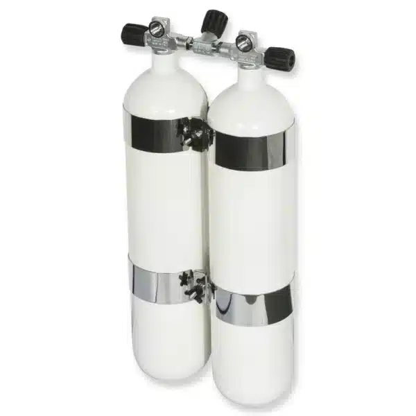 7 Liter Steel Twinset 230 Bar with Manifold with Centre Isolator Valve
