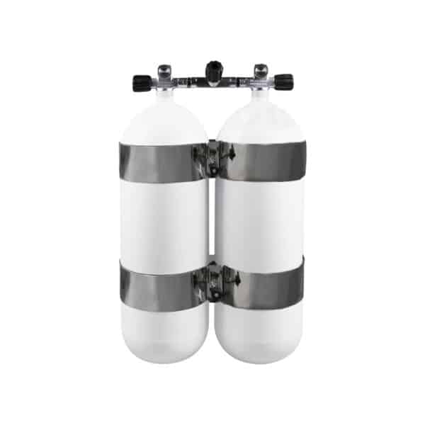 15 Liter Steel Twinset 230 Bar with Manifold with Centre Isolator Valve