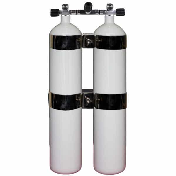 8.5 Liter Steel Twinset 230 Bar with Manifold with Centre Isolator Valve