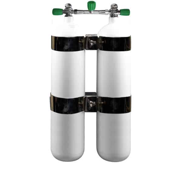 7 Liter Steel Twinset 230 Bar with Manifold with Centre Isolator Valve