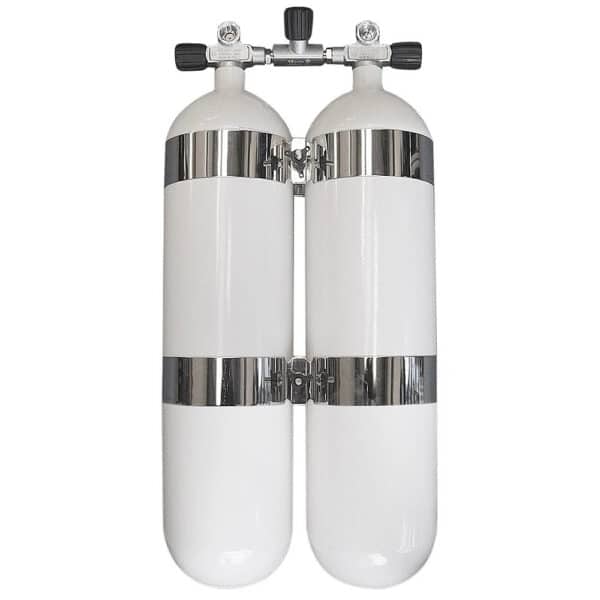 12 Liter long Steel Twinset 300 Bar with Manifold with Centre Isolator Valve