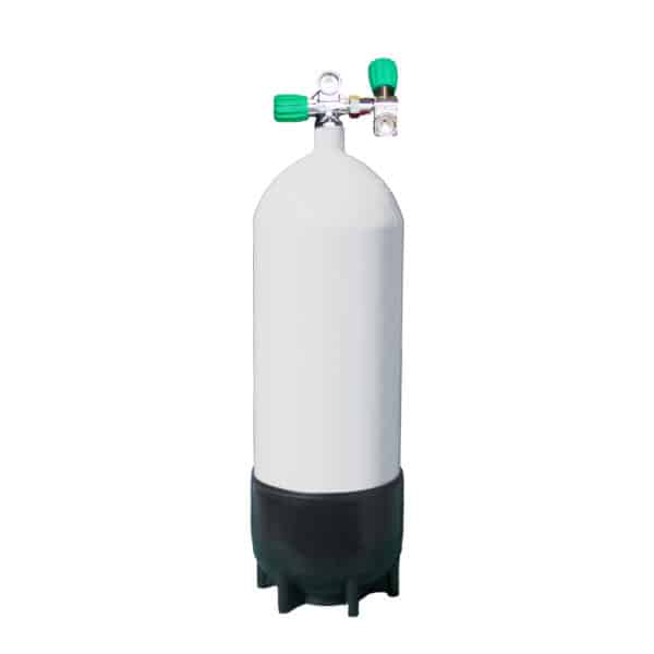 10 Liter Steel Single 230 Bar with Left expandable valve inclusive 2nd Outlet M26/EU-Nitrox
