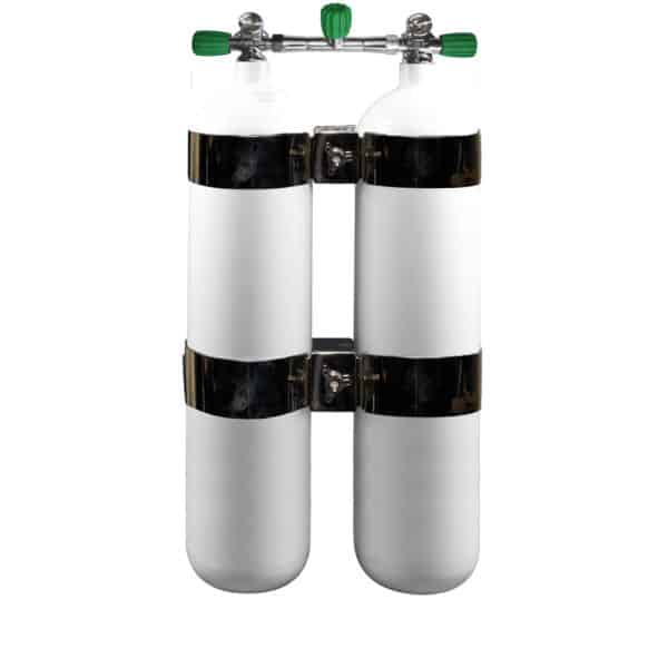 7 Liter Steel Twinset 230 Bar with Manifold with Centre Isolator Valve