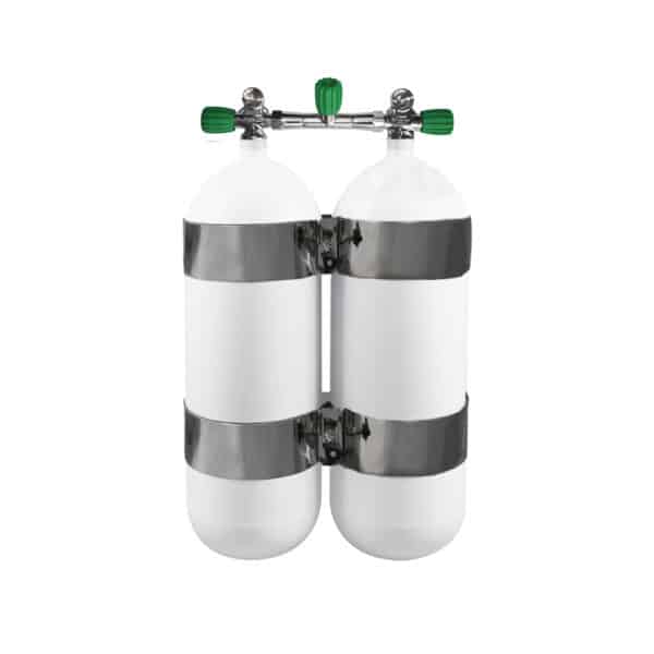 15 Liter Steel Twinset 230 Bar with Manifold with Centre Isolator Valve