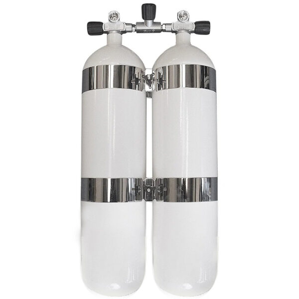12 Liter long Steel Twinset 230 Bar with Manifold with Centre Isolator Valve