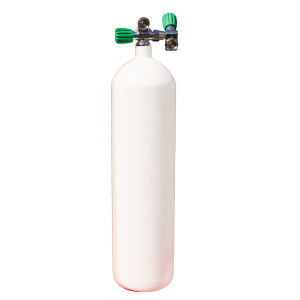 12 Liter long Steel Single 230 Bar with Left expandable valve inclusive 2nd Outlet M26/EU-Nitrox