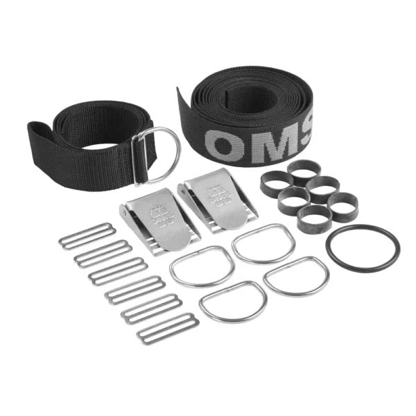 OMS Webbing (Black / Grey) for DIR Harness, including SS hardware and Crotch-strap